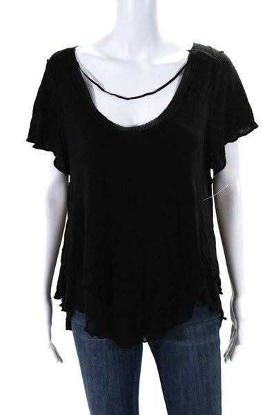 Free People Womens Black Scoop Neck Short Sleeve Flowy Blouse Top Size XS