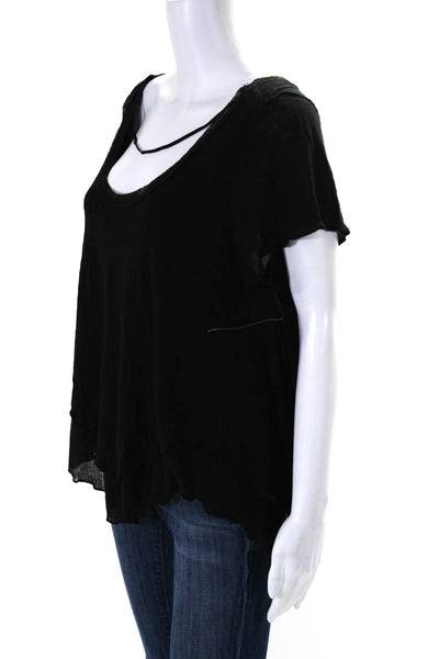 Free People Womens Black Scoop Neck Short Sleeve Flowy Blouse Top Size XS