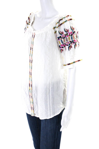 Anthropologie Womens White Multi Embroidered Off Shoulder Blouse Top Size 4