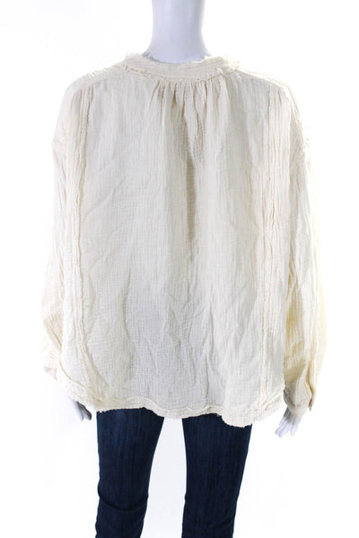 We The Free Womens Cream Cotton Crew Neck Long Sleeve Button Blouse Top Size XS