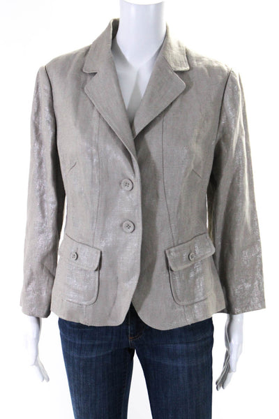 Lena Gabrielle Womens Metallic Print Darted Button Collared Blazer Beige Size 8