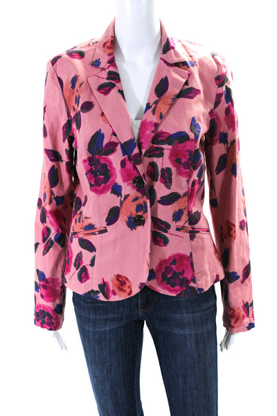 Cabi Womens Cotton Floral Print Buttoned Darted Collared Blazer Pink Size 8