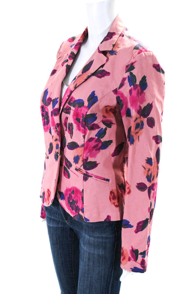 Cabi Womens Cotton Floral Print Buttoned Darted Collared Blazer Pink Size 8