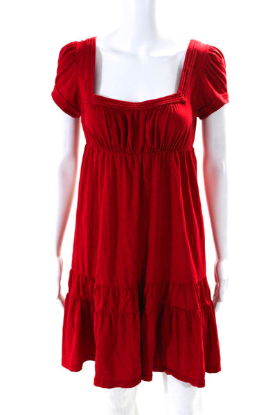 Juicy Couture Womens Cotton Square Neck Ruched Tiered A-Line Dress Red Size M