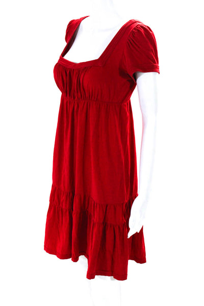 Juicy Couture Womens Cotton Square Neck Ruched Tiered A-Line Dress Red Size M