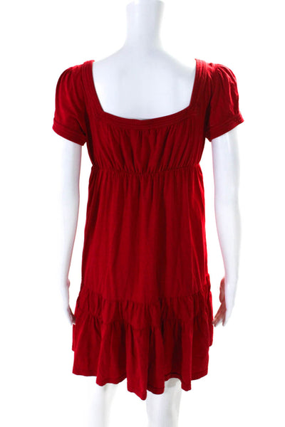 Juicy Couture Womens Cotton Square Neck Ruched Tiered A-Line Dress Red Size M