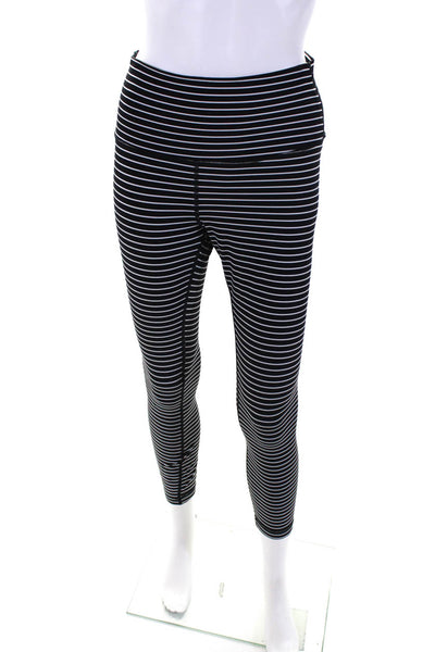 Lululemon Womens Striped Print Mid Rise Active Capri Leggings Black White Size 8