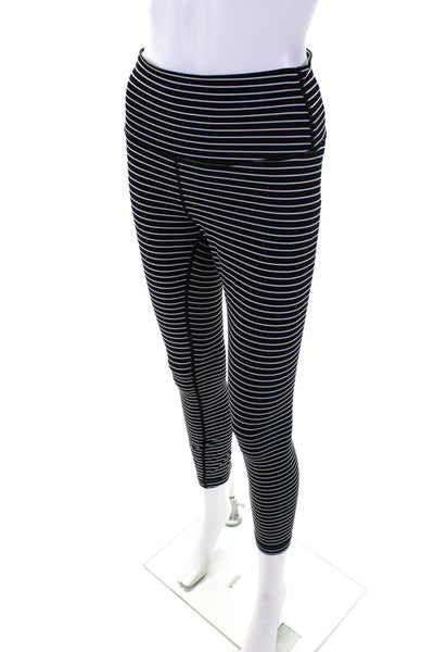 Lululemon Womens Striped Print Mid Rise Active Capri Leggings Black White Size 8