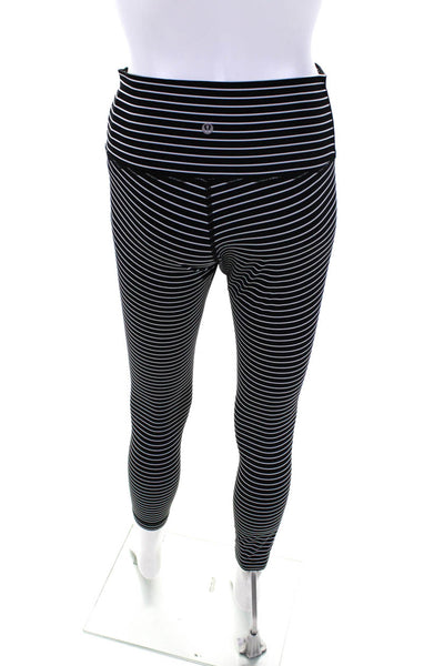 Lululemon Womens Striped Print Mid Rise Active Capri Leggings Black White Size 8