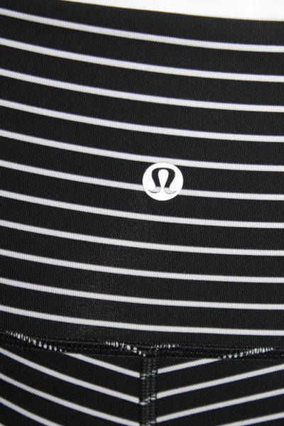 Lululemon Womens Striped Print Mid Rise Active Capri Leggings Black White Size 8