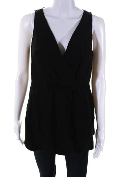 Eileen Fisher Womens Knit Ruched V-Neck Sleeveless Tank Blouse Black Size XS