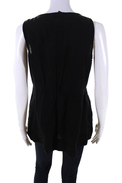 Eileen Fisher Womens Knit Ruched V-Neck Sleeveless Tank Blouse Black Size XS