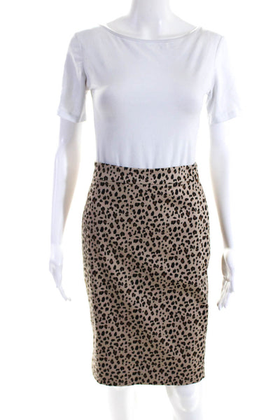 J Crew Womens Cotton Leopard Print Back Slit Pencil Skirt Brown Size 00