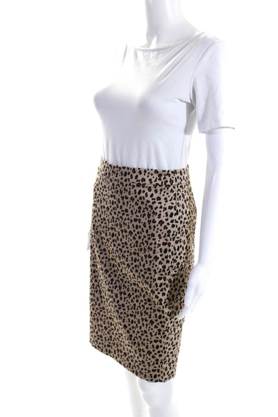 J Crew Womens Cotton Leopard Print Back Slit Pencil Skirt Brown Size 00