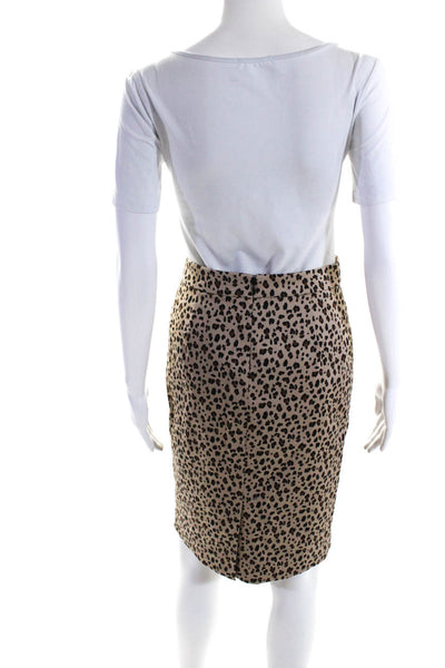 J Crew Womens Cotton Leopard Print Back Slit Pencil Skirt Brown Size 00