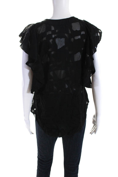 IRO Womens Ruffled Short Sleeve Lace Up V-Neck Gilka Blouse Top Black Size 34