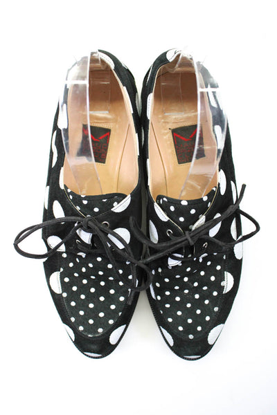 Maud Frizon Womens Suede Polka Dot Print Derby Shoes Black White Size 6.5 36.5EU