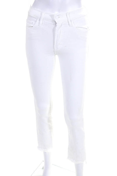 Mother Womens High Rise Frayed Hem Bootcut Jeans White Size 23