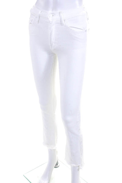 Mother Womens High Rise Frayed Hem Bootcut Jeans White Size 23