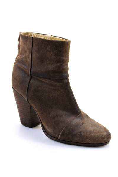 Rag & Bone Womens Leather Zip Up Round Toe Ankle Boots Brown Size 38.5 8.5