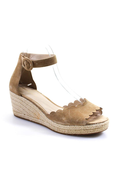 Pelle Moda Womens Suede Ankle Strap Espadrille Wedges Beige Size 9 Medium