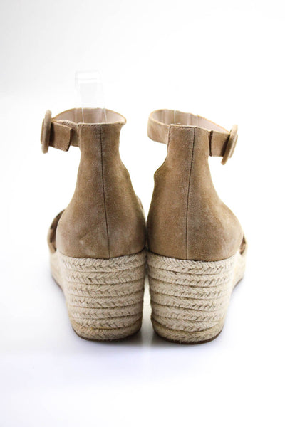 Pelle Moda Womens Suede Ankle Strap Espadrille Wedges Beige Size 9 Medium