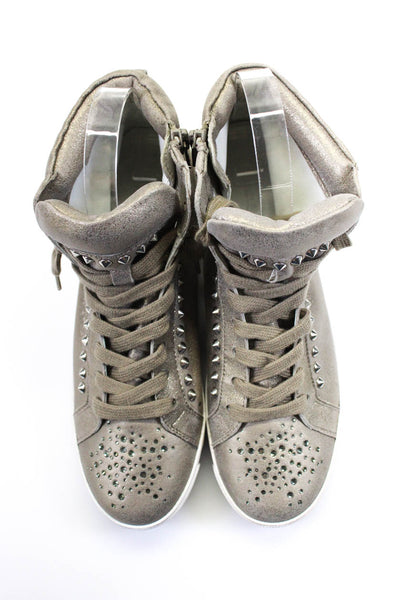 Kennel & Schmenger Womens Metallic Studded Lace-Up Tied Sneakers Beige Size 7