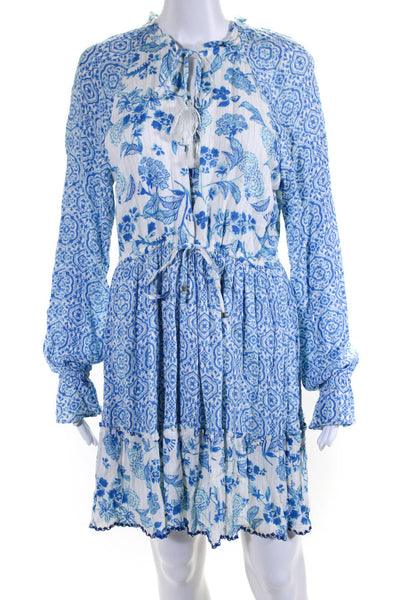 House of Harlow 1960 Womens Floral Tassel Tied V-Neck Midi Dress Blue Size M