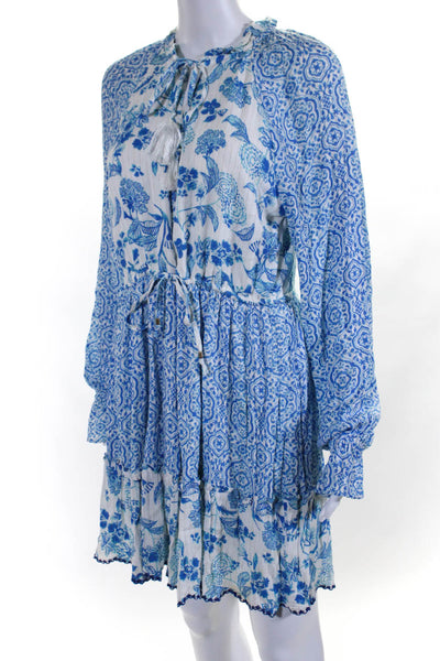 House of Harlow 1960 Womens Floral Tassel Tied V-Neck Midi Dress Blue Size M