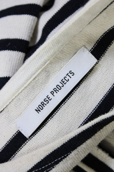 Norse Projects Womens Cotton Striped Round Neck Long Sleeve Top White Size S