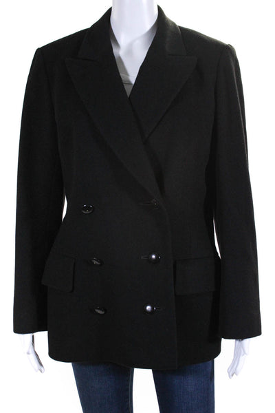 Akris Womens Wool Blend Peak Collar Double Breasted Blazer Jacket Black Size 8