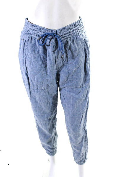 Athleta Womens Denim Blue Linen Drawstring Cuff Ankle Jogger Pants Size 2