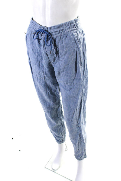 Athleta Womens Denim Blue Linen Drawstring Cuff Ankle Jogger Pants Size 2