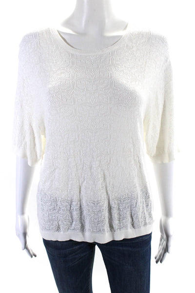 Joie Womens Round Neck Short Sleeve Textured Pullover Blouse Top White Size S