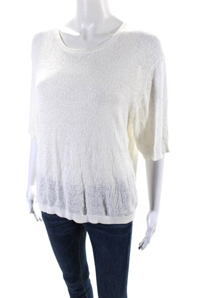 Joie Womens Round Neck Short Sleeve Textured Pullover Blouse Top White Size S