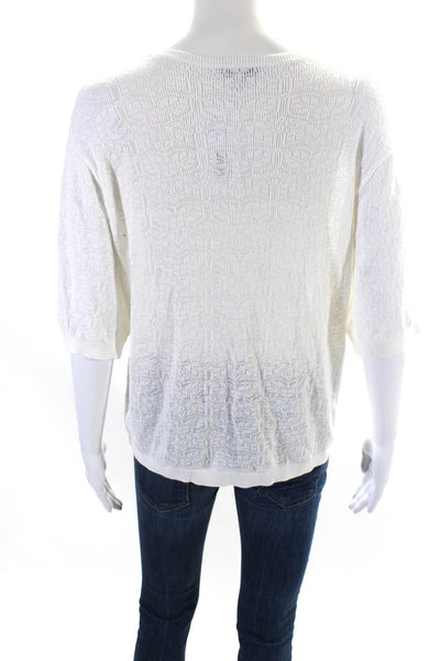 Joie Womens Round Neck Short Sleeve Textured Pullover Blouse Top White Size S