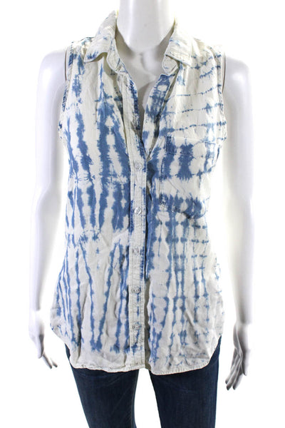 Bella Dahl Womens Cotton Tie Dye Striped Collared Buttoned Blouse Blue Size XS