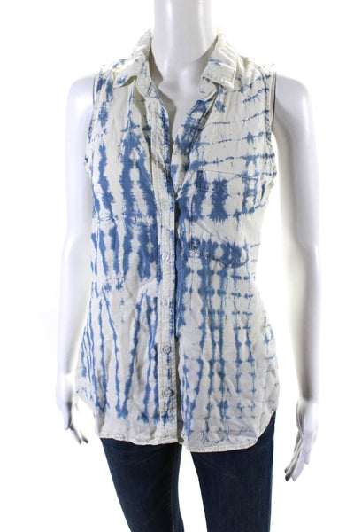 Bella Dahl Womens Cotton Tie Dye Striped Collared Buttoned Blouse Blue Size XS