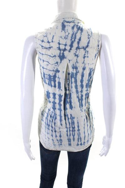 Bella Dahl Womens Cotton Tie Dye Striped Collared Buttoned Blouse Blue Size XS