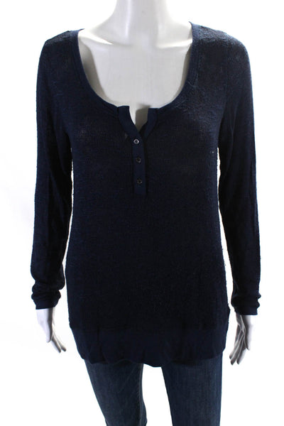 Soft Joie Womens Round Neck Buttoned Long Sleeve Henley Sweater Navy Size M