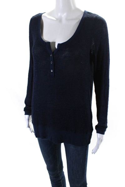 Soft Joie Womens Round Neck Buttoned Long Sleeve Henley Sweater Navy Size M