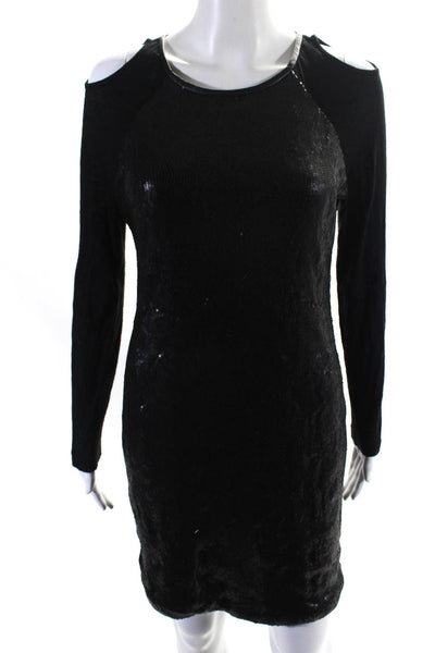 Cut25 Womens Sequined Cold Shoulder Round Neck Zipped Midi Dress Black Size 8