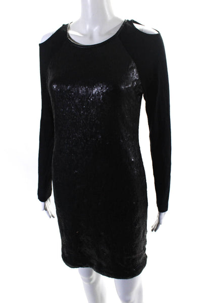 Cut25 Womens Sequined Cold Shoulder Round Neck Zipped Midi Dress Black Size 8