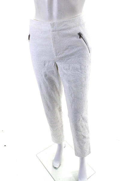 Rebecca Taylor Womens Cotton Embroidered Floral Hook & Eye Pants White Size 8