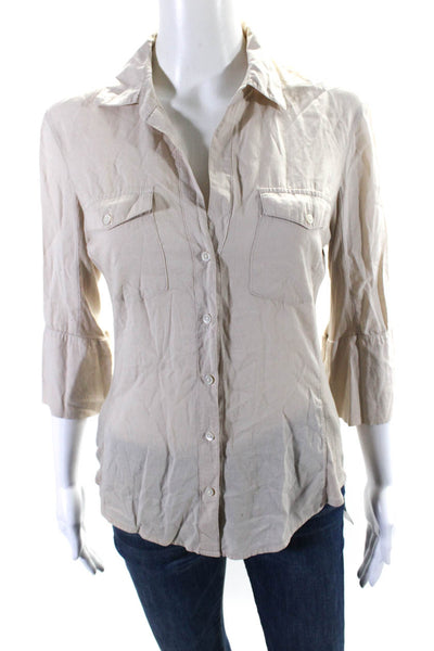 Standard James Perse Womens Ribbed Button Down Shirt Beige Cotton Size 2