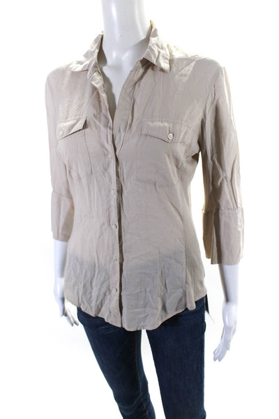 Standard James Perse Womens Ribbed Button Down Shirt Beige Cotton Size 2