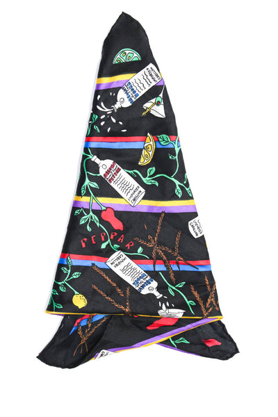 Nicole Miller Womens Silk Vodka Print Light Small Neck Scarf Black Multi Colored