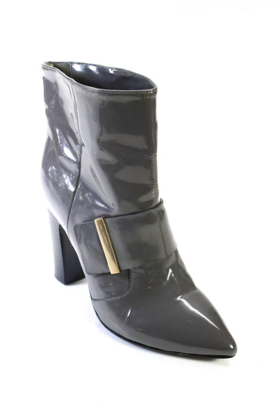 See by Chloe Women's Pointed Toe Block Heels Embellish Ankle Boot Gray Size 8.5