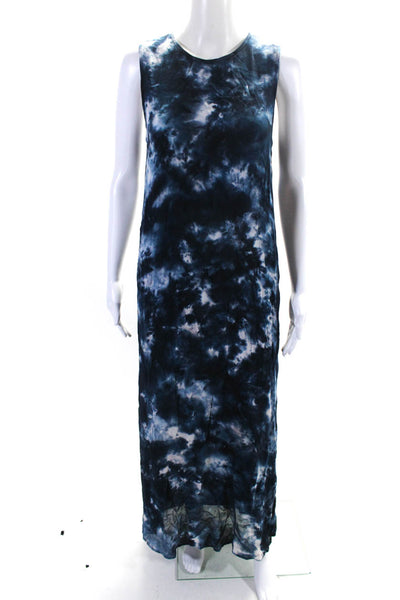 YFB Womens Layered Tie Dye Print Round Neck Sleeveless Maxi Dress Navy Size S