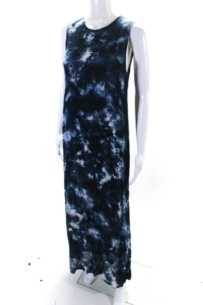 YFB Womens Layered Tie Dye Print Round Neck Sleeveless Maxi Dress Navy Size S